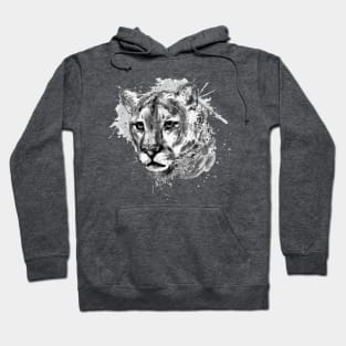 Watercolor Portrait - Black and White Cougar Head Hoodie